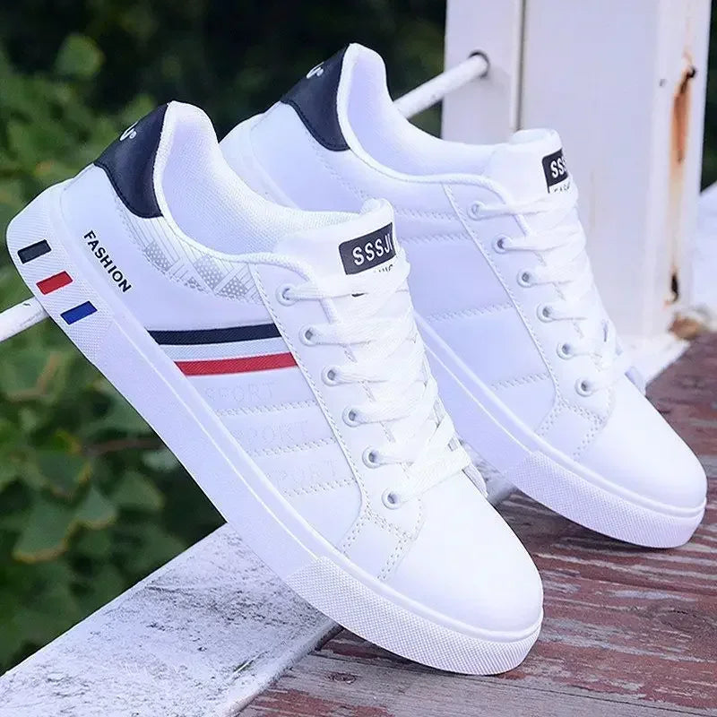 Men's Lightweight PU Leather Casual Sneakers - Breathable White Sports Shoes for Ultimate Comfort