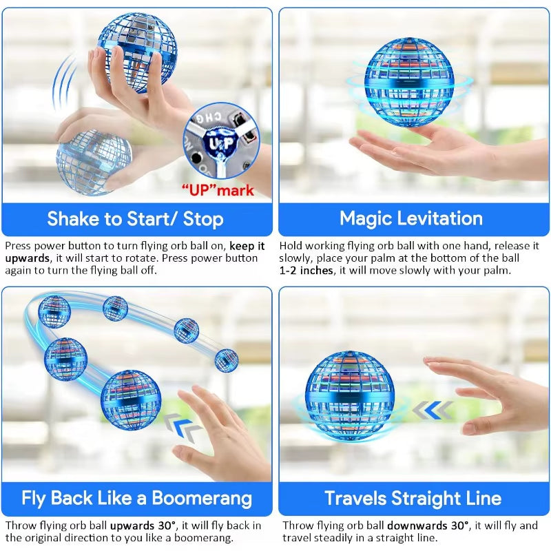 Flying Orb Ball, Hand Controlled Hover Boomerang Ball Toys, Hover Orbs Flying Spinner, Orb Drone Ball