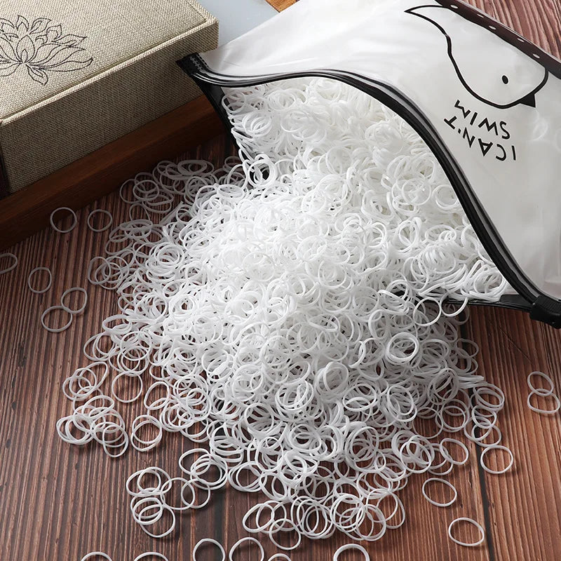 Vibrant 1000/2000 Pcs Colorful Disposable Rubber Hair Bands - Perfect Ponytail Holders for Kids!
