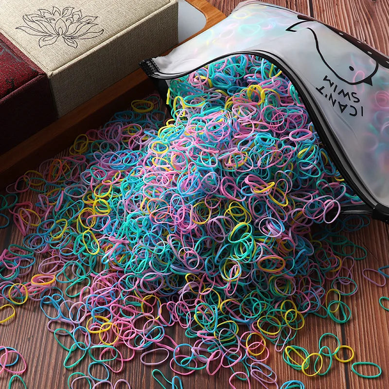 Vibrant 1000/2000 Pcs Colorful Disposable Rubber Hair Bands - Perfect Ponytail Holders for Kids!