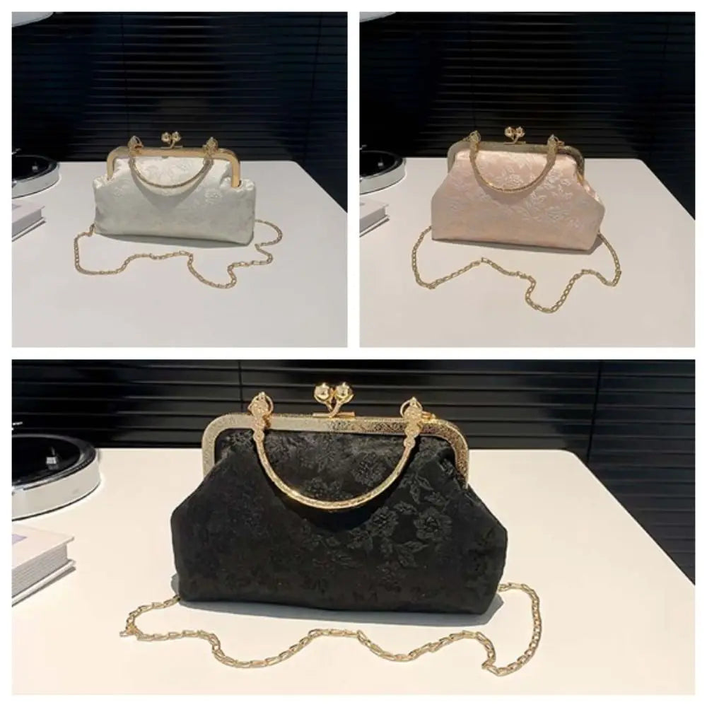 Clasp Frame Embroidery Chinese Style Handbag Purse Large Capacity Hanfu Shell Handbag Polyester Luxury Ladies Clutch Bag Girls