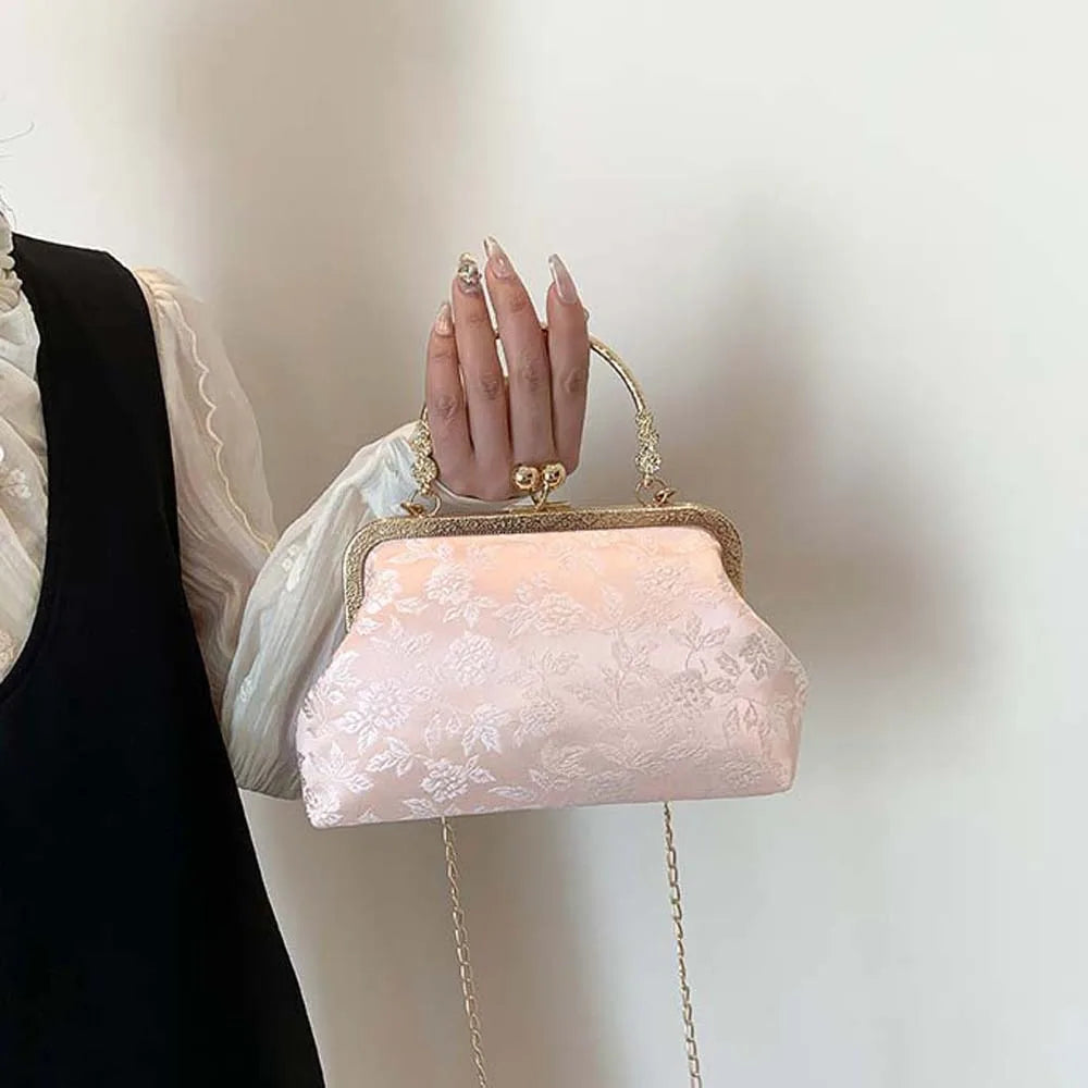 Clasp Frame Embroidery Chinese Style Handbag Purse Large Capacity Hanfu Shell Handbag Polyester Luxury Ladies Clutch Bag Girls