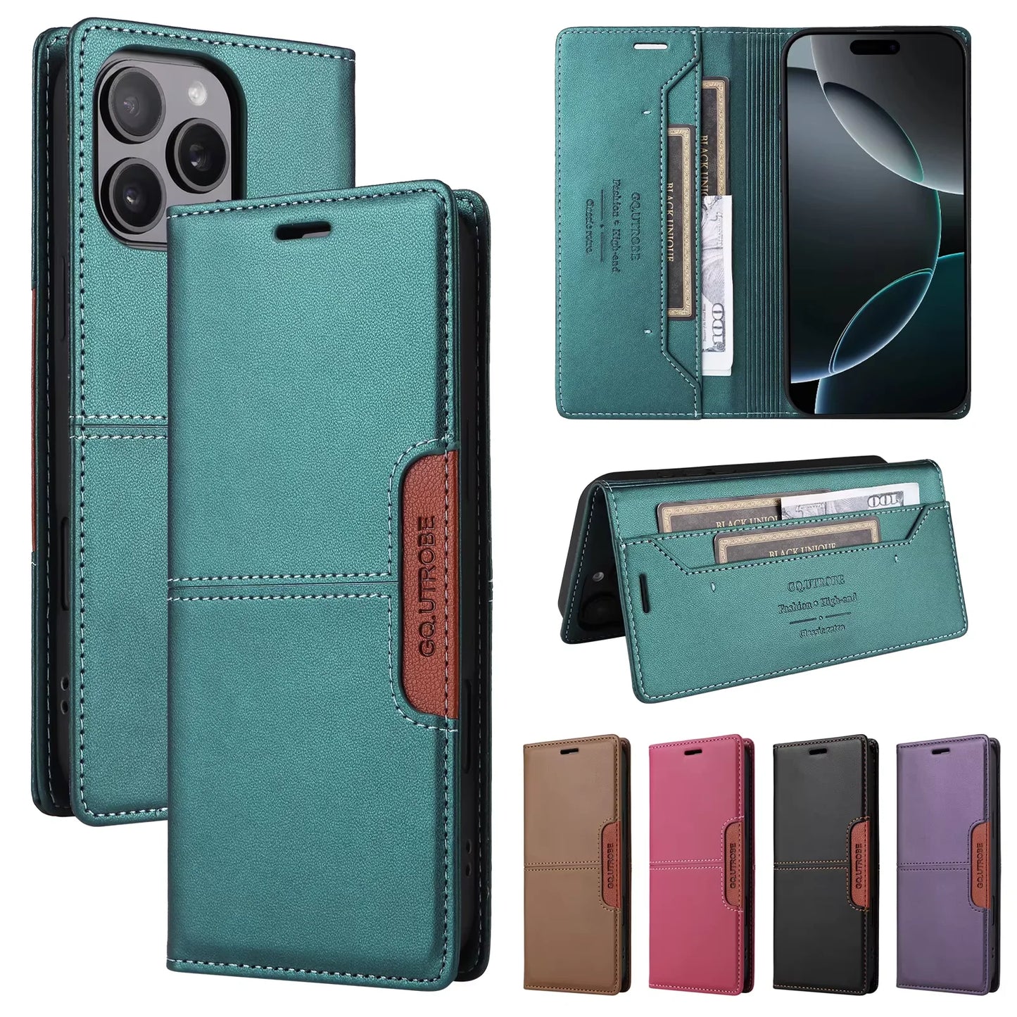 Premium Leather Magnetic Flip Case for iPhone 16/15/14/Pro Max - Stylish Wallet with Card Slots for All Models Including 13/12/11/XR/XS Max/7/8 Plus/SE 2022