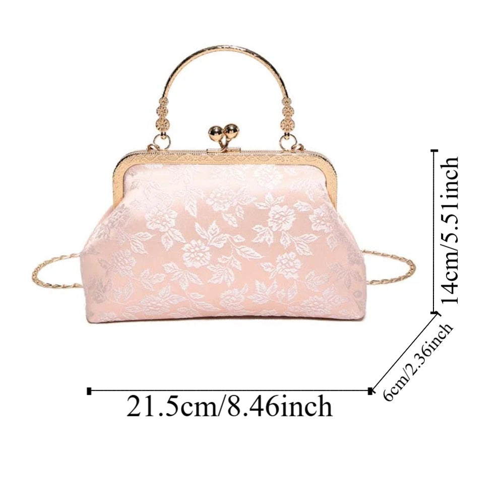 Clasp Frame Embroidery Chinese Style Handbag Purse Large Capacity Hanfu Shell Handbag Polyester Luxury Ladies Clutch Bag Girls