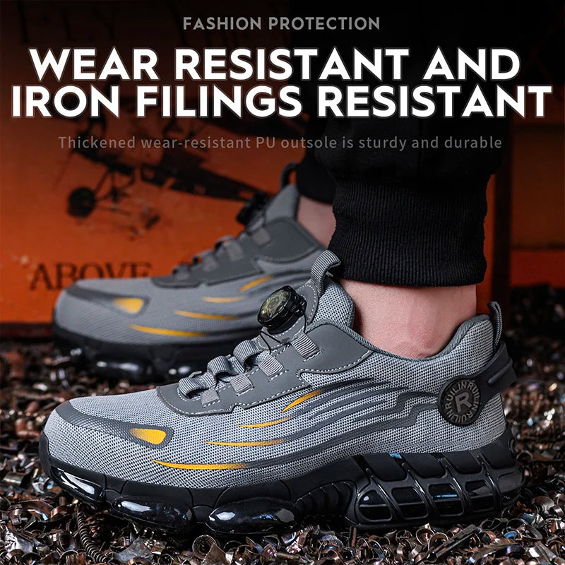 Rotating Button Steel Toe Anti-Puncture Non Slip Work Shoes Man Lightweight Breathable Safety Shoes Men'S Work Shoes Boots