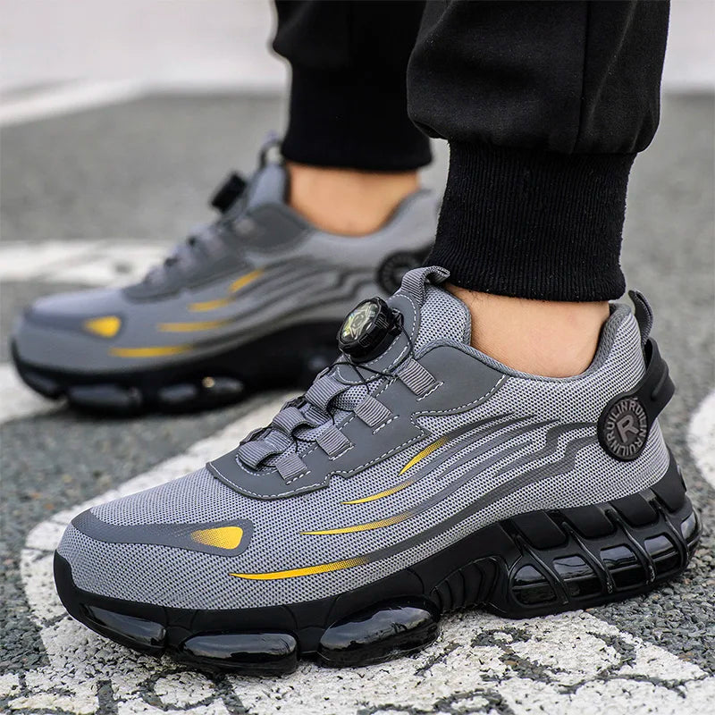 Rotating Button Steel Toe Anti-Puncture Non Slip Work Shoes Man Lightweight Breathable Safety Shoes Men'S Work Shoes Boots