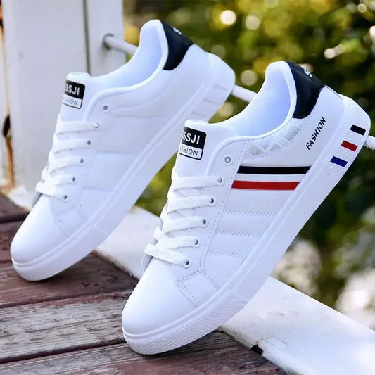 Men's Lightweight PU Leather Casual Sneakers - Breathable White Sports Shoes for Ultimate Comfort