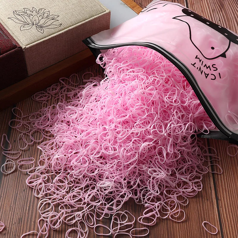 Vibrant 1000/2000 Pcs Colorful Disposable Rubber Hair Bands - Perfect Ponytail Holders for Kids!