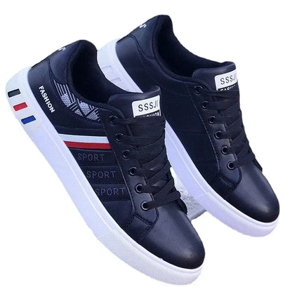 Men's Lightweight PU Leather Casual Sneakers - Breathable White Sports Shoes for Ultimate Comfort