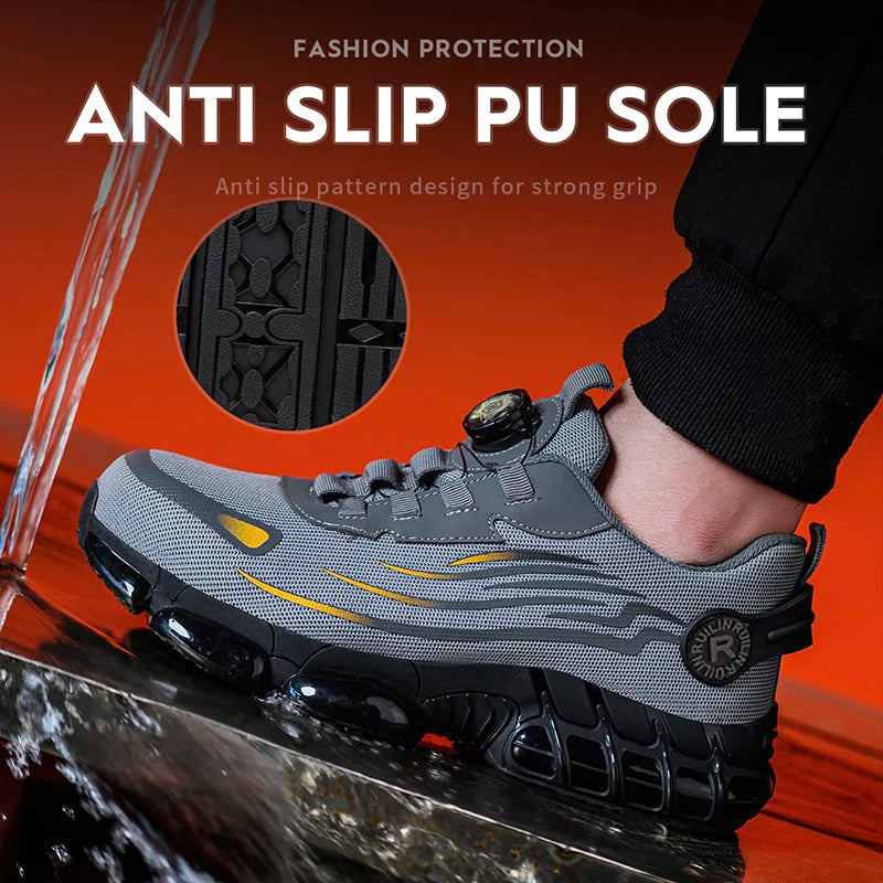 Rotating Button Steel Toe Anti-Puncture Non Slip Work Shoes Man Lightweight Breathable Safety Shoes Men'S Work Shoes Boots