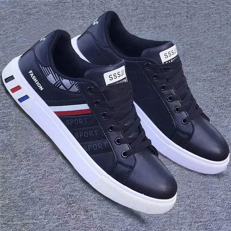 Men's Lightweight PU Leather Casual Sneakers - Breathable White Sports Shoes for Ultimate Comfort