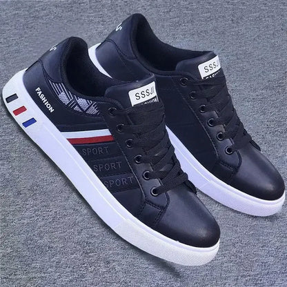 Men's Lightweight PU Leather Casual Sneakers - Breathable White Sports Shoes for Ultimate Comfort