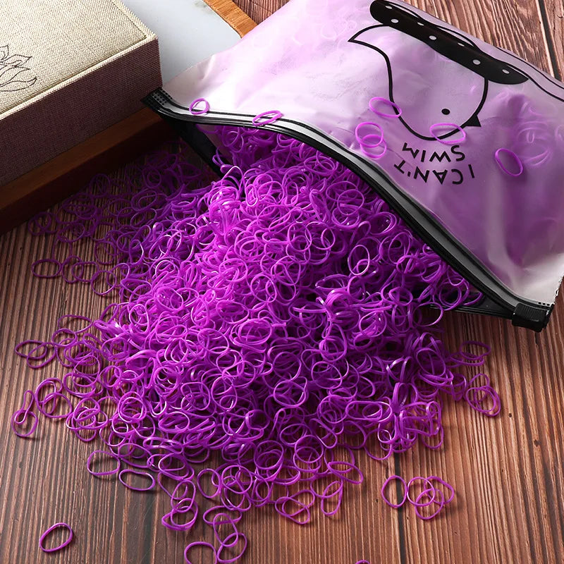 Vibrant 1000/2000 Pcs Colorful Disposable Rubber Hair Bands - Perfect Ponytail Holders for Kids!