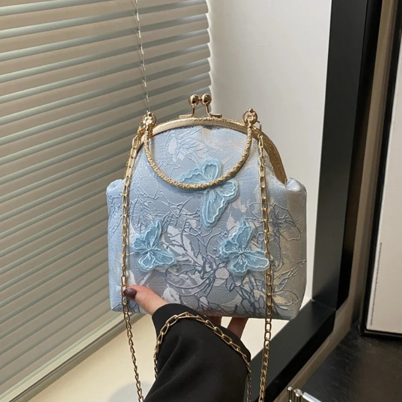 Butterfly Embroidery Dinner Party Ladies Chain Crossbody Bag Elegant Simple Female Handbags Chinese Style Women'S Shoulder Bags