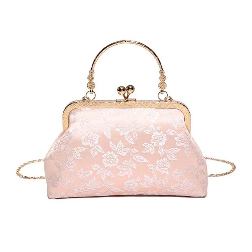 Clasp Frame Embroidery Chinese Style Handbag Purse Large Capacity Hanfu Shell Handbag Polyester Luxury Ladies Clutch Bag Girls