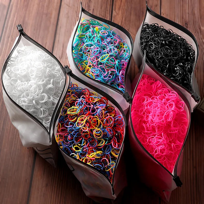 Vibrant 1000/2000 Pcs Colorful Disposable Rubber Hair Bands - Perfect Ponytail Holders for Kids!