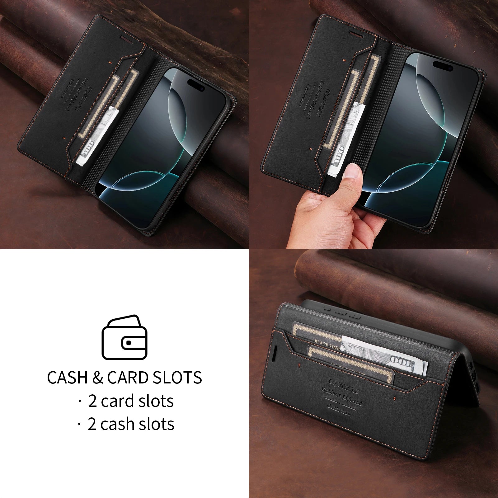 Premium Leather Magnetic Flip Case for iPhone 16/15/14/Pro Max - Stylish Wallet with Card Slots for All Models Including 13/12/11/XR/XS Max/7/8 Plus/SE 2022