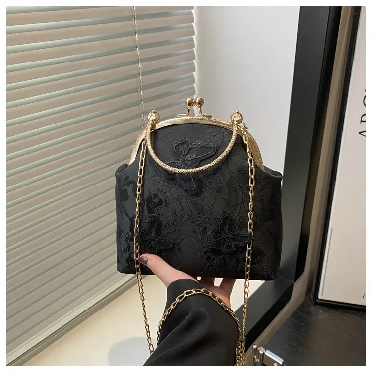 Butterfly Embroidery Dinner Party Ladies Chain Crossbody Bag Elegant Simple Female Handbags Chinese Style Women'S Shoulder Bags