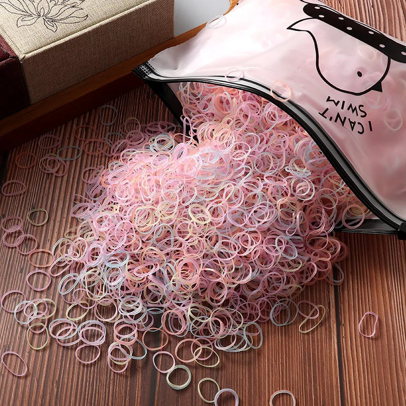 Vibrant 1000/2000 Pcs Colorful Disposable Rubber Hair Bands - Perfect Ponytail Holders for Kids!