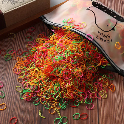 Vibrant 1000/2000 Pcs Colorful Disposable Rubber Hair Bands - Perfect Ponytail Holders for Kids!