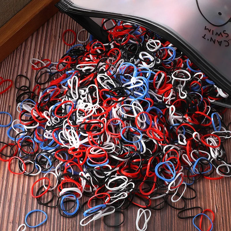 Vibrant 1000/2000 Pcs Colorful Disposable Rubber Hair Bands - Perfect Ponytail Holders for Kids!