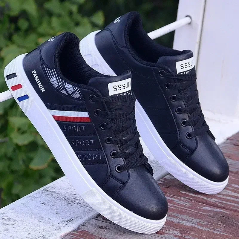 Men's Lightweight PU Leather Casual Sneakers - Breathable White Sports Shoes for Ultimate Comfort