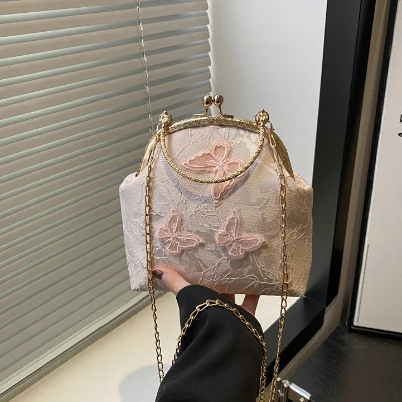 Butterfly Embroidery Dinner Party Ladies Chain Crossbody Bag Elegant Simple Female Handbags Chinese Style Women'S Shoulder Bags