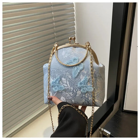 Butterfly Embroidery Dinner Party Ladies Chain Crossbody Bag Elegant Simple Female Handbags Chinese Style Women'S Shoulder Bags