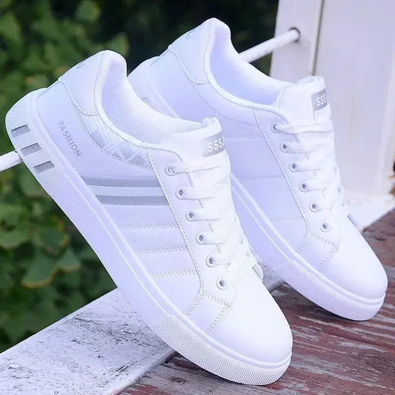 Men's Lightweight PU Leather Casual Sneakers - Breathable White Sports Shoes for Ultimate Comfort