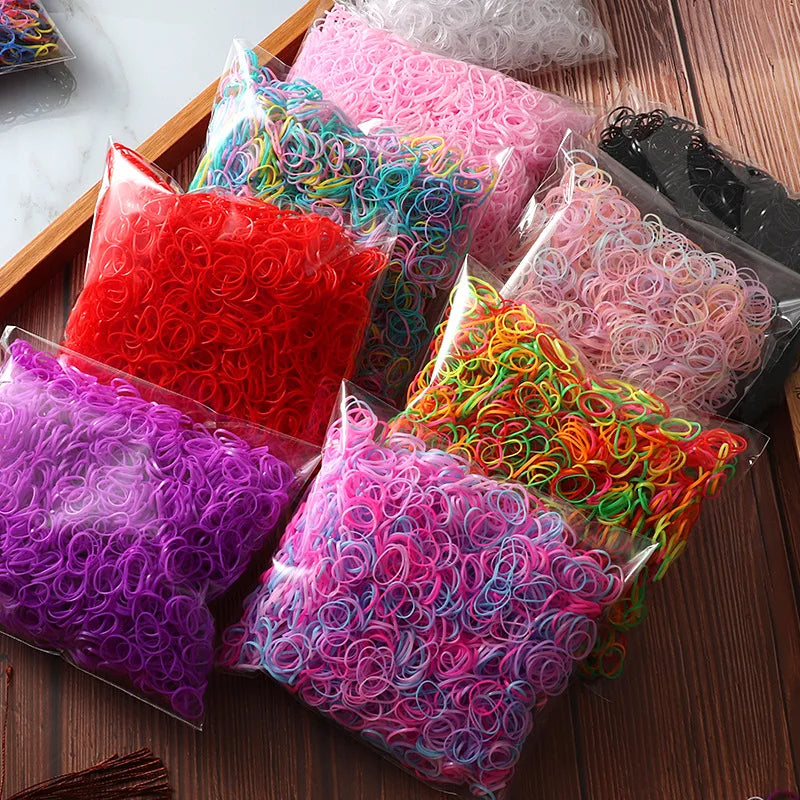 Vibrant 1000/2000 Pcs Colorful Disposable Rubber Hair Bands - Perfect Ponytail Holders for Kids!
