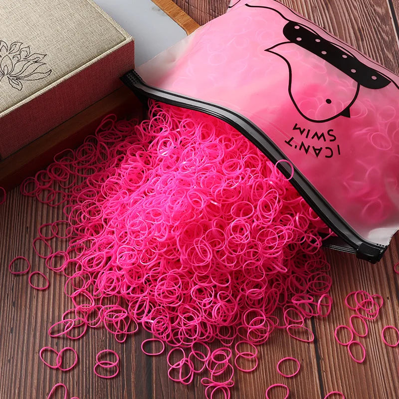 Vibrant 1000/2000 Pcs Colorful Disposable Rubber Hair Bands - Perfect Ponytail Holders for Kids!
