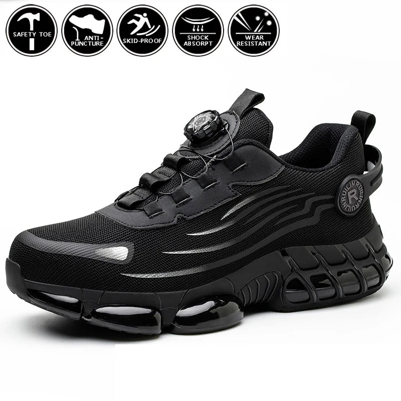 Rotating Button Steel Toe Anti-Puncture Non Slip Work Shoes Man Lightweight Breathable Safety Shoes Men'S Work Shoes Boots