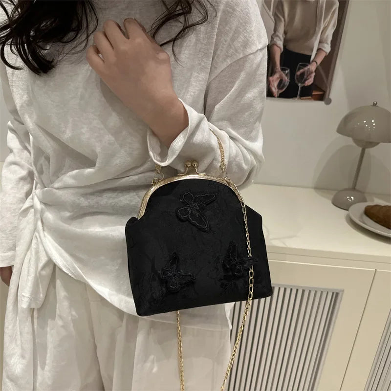 Butterfly Embroidery Dinner Party Ladies Chain Crossbody Bag Elegant Simple Female Handbags Chinese Style Women'S Shoulder Bags