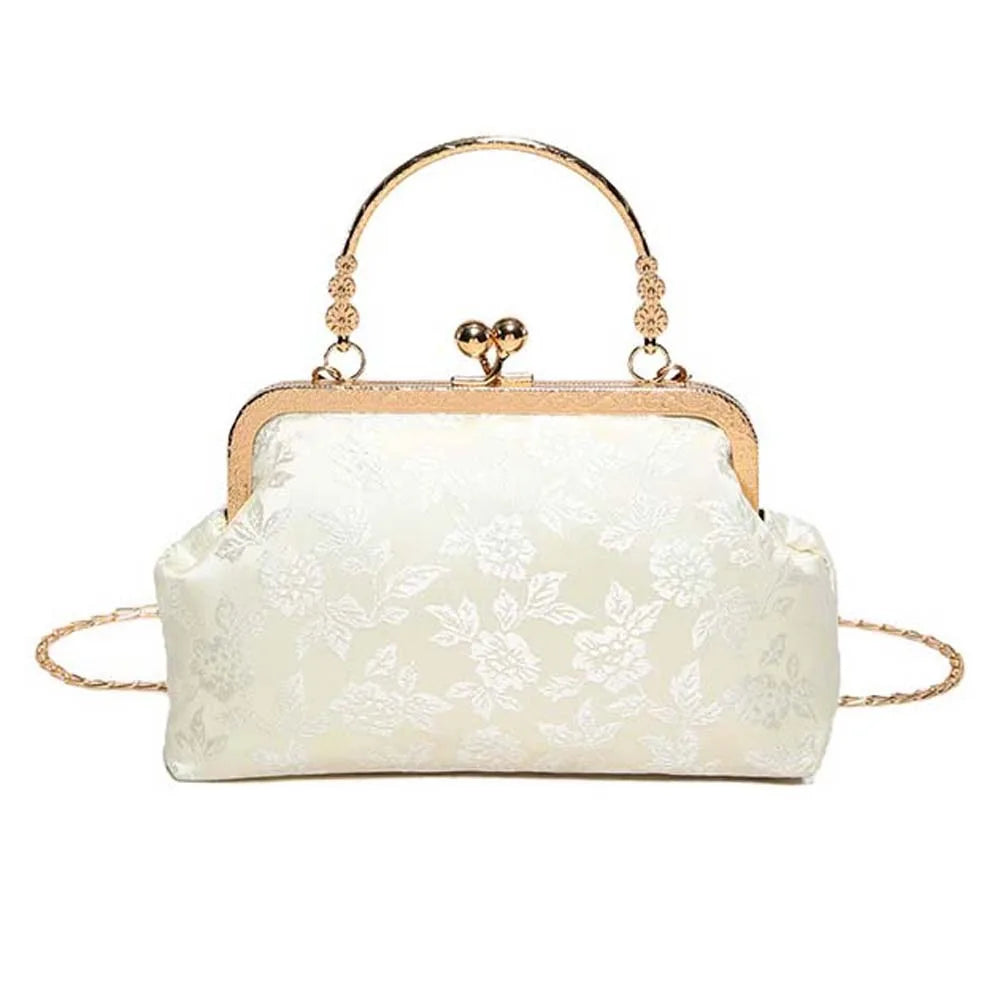 Clasp Frame Embroidery Chinese Style Handbag Purse Large Capacity Hanfu Shell Handbag Polyester Luxury Ladies Clutch Bag Girls