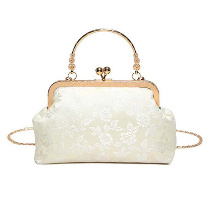 Clasp Frame Embroidery Chinese Style Handbag Purse Large Capacity Hanfu Shell Handbag Polyester Luxury Ladies Clutch Bag Girls