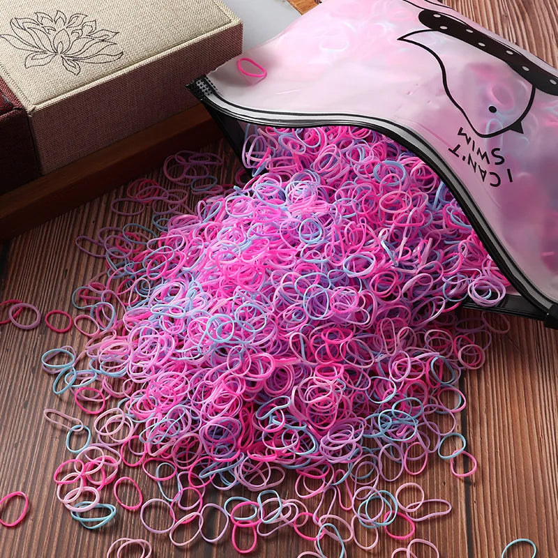 Vibrant 1000/2000 Pcs Colorful Disposable Rubber Hair Bands - Perfect Ponytail Holders for Kids!