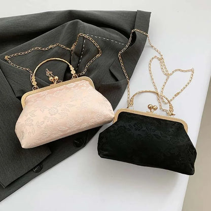 Clasp Frame Embroidery Chinese Style Handbag Purse Large Capacity Hanfu Shell Handbag Polyester Luxury Ladies Clutch Bag Girls