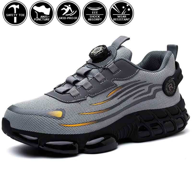 Rotating Button Steel Toe Anti-Puncture Non Slip Work Shoes Man Lightweight Breathable Safety Shoes Men'S Work Shoes Boots