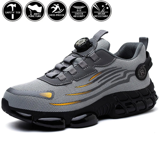 Rotating Button Steel Toe Anti-Puncture Non Slip Work Shoes Man Lightweight Breathable Safety Shoes Men'S Work Shoes Boots