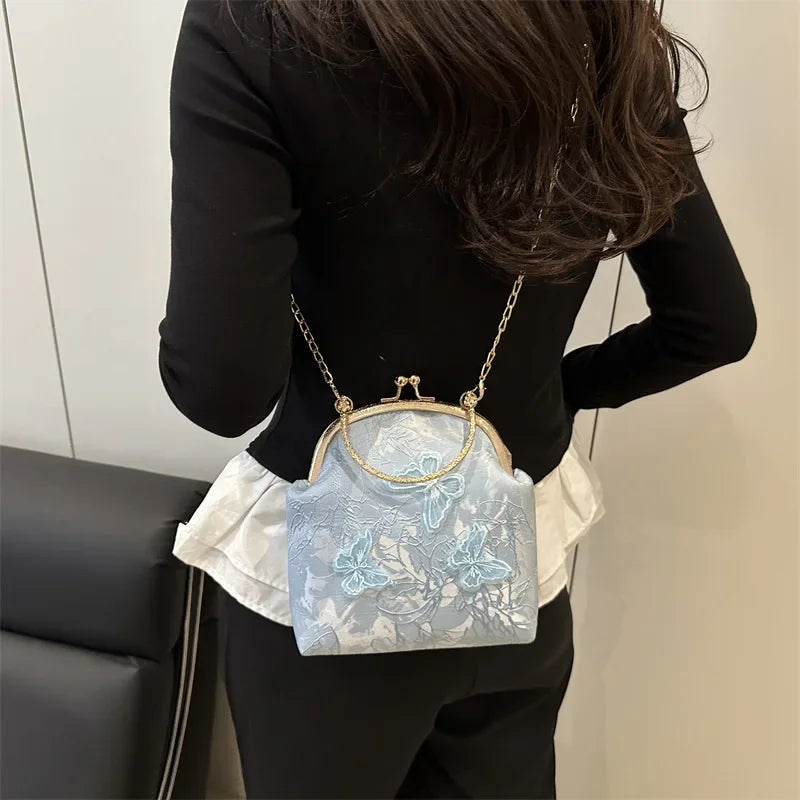 Butterfly Embroidery Dinner Party Ladies Chain Crossbody Bag Elegant Simple Female Handbags Chinese Style Women'S Shoulder Bags