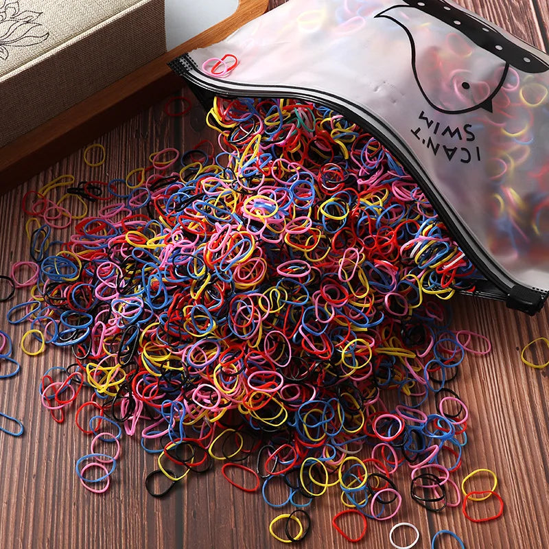 Vibrant 1000/2000 Pcs Colorful Disposable Rubber Hair Bands - Perfect Ponytail Holders for Kids!