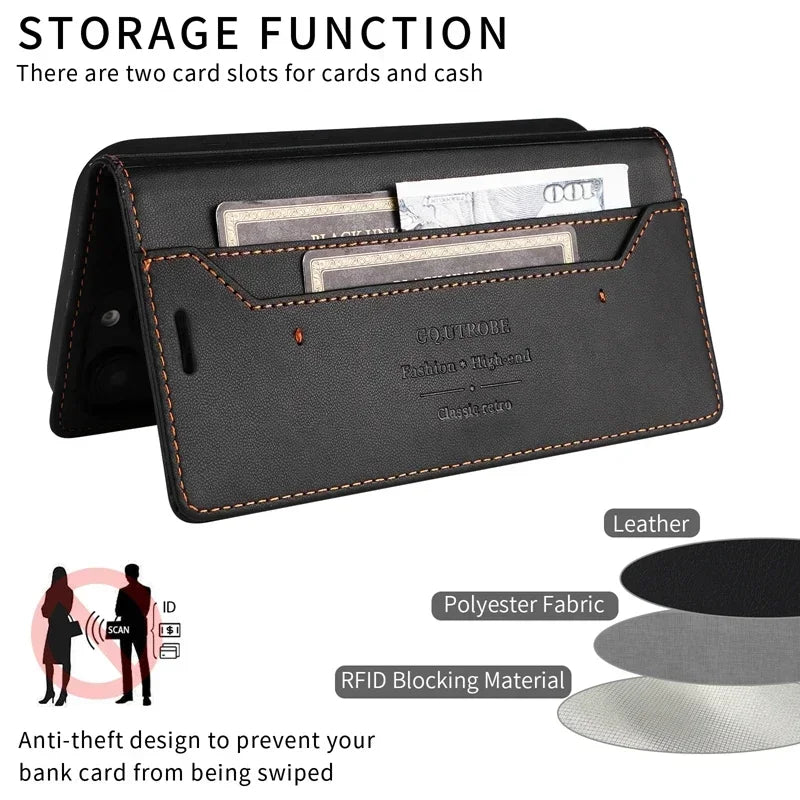 Premium Leather Magnetic Flip Case for iPhone 16/15/14/Pro Max - Stylish Wallet with Card Slots for All Models Including 13/12/11/XR/XS Max/7/8 Plus/SE 2022