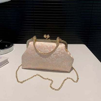 Clasp Frame Embroidery Chinese Style Handbag Purse Large Capacity Hanfu Shell Handbag Polyester Luxury Ladies Clutch Bag Girls